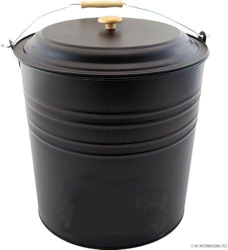 MAXPERKX Metal Ash Bucket Fireside Storage Coal Bin Fire Log Container with Lid Fire Place Accessory Kamino-Flam Ash Solution Powder Coated BBQ Grill Home Hearth Coal Kitchen & Garden Fireplace Bin