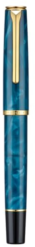 HONG DIAN Hong Dian N12 Piston Fountain Pen Fine and smooth nib, turquoise blue acrylic and classic streamlined design with metal case, Teal Blue