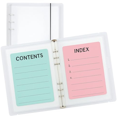 SHANGRLA Large 5x8 and 5x7 Index Card Binder Holder with Clear Plastic Sleeves – 90 Pocket A5 6-Ring Binder for Flashcards, Postcards, Recipe Cards – Small Storage Organizer with Sheet Protectors