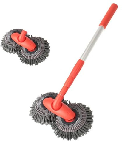 Retractable Double Head Car Wash Brush 360° Rotating Long Handle Car Cleaning Kit Brush Chenille Microfiber Car Wash Mop Not Hurt Paint Scratch Free((Single Set + 1 Spare Brush Head)