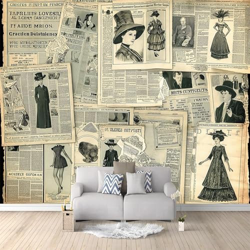 Moda Art Papel Tapiz Modelo De Moda De Periódico Retro Arte 3D Mural De Papel Pintado Fotomural Decoración De Papel Tapiz Fondo de Pared de Tv de Fotografía 250x175 cm