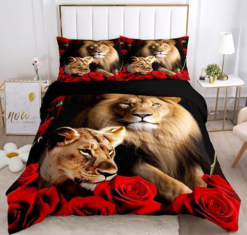 KXHHYB Juego de ropa de cama de 135 x 200 cm, diseño de león negro, cremallera oculta, reversible, funda nórdica moderna y funda de almohada de león marrón (estilo 3, 135 x 200 cm)