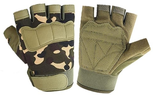 JIAHG Mitaines Tactiques pour Enfants 6-10 Ans Gants Demi-Doigts Antidérapants pour Cyclisme Planche à Roulette Varappe Escalade Gants d'Entraînement Motif à Camouflage Résistant Durable