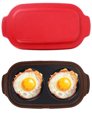 Penitue Cocedor de Huevos para Microondas, Silicona 2 Cavidades con Tapa Microondas Perfecto para Sándwiches Desayuno Apto Lavavajillas (Rojo)