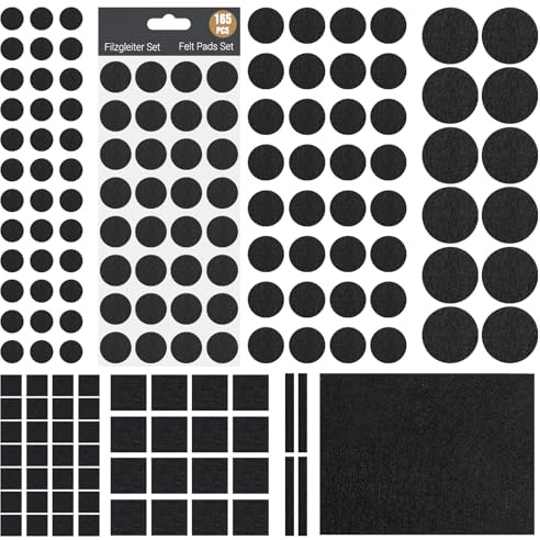 Zorplex Almohadillas de Fieltro Autoadhesivas 165 Piezas, 3 mm de Espesor, Protectores para Patas de Muebles y Sillas, 7 Tamaños, Antiarañazos y Reducción de Ruido (165)