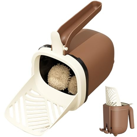 Cat Scooper With Holder Hangable Bin Portable Litter Scoop | Sifter Shovel Built In Bag Holder for Pet Sifting Litter Indoor Outdoor Travel Apartment Toilet Cat Dog Chicken Bunny
