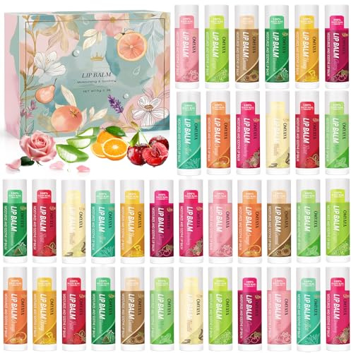 36PCS Lippenpflege Set, Lippenbalsam Geschenkset mit 12 Düft für Trockene Lippen - 24h Moisturizing Lippenstiftsets Kleine Weihnachtsgeschenke für Frauen, Freundin, Kollegen, Weihnachten & Geburtstage