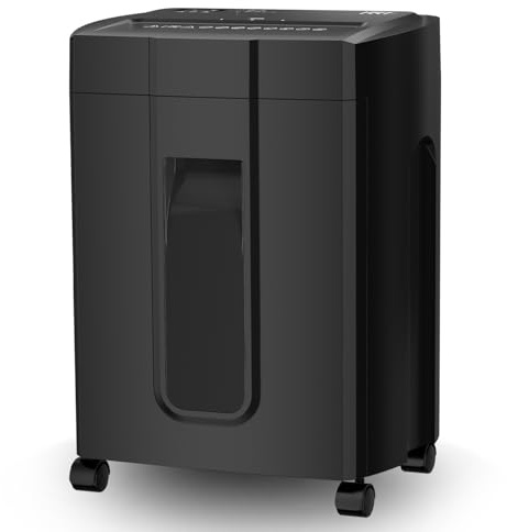 Destructora silenciosa de 45 dB, autonomía de 45 min, 15 hojas, corte C de seguridad P-4, cubo de basura extraíble de 18 litros, antiatascos de papel, con ruedas, para oficina y hogar, color negro