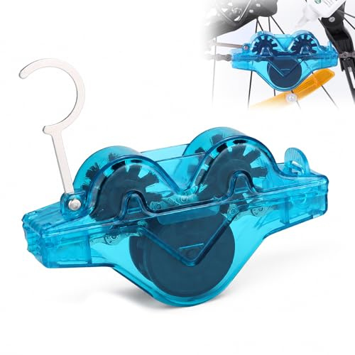Limpiador de cadenas de bicicleta para remolques, dispositivo de limpieza de cadenas de bicicleta, limpiador de cadenas de bicicleta, limpieza manos libres, para bicicleta de montaña (1 azul)