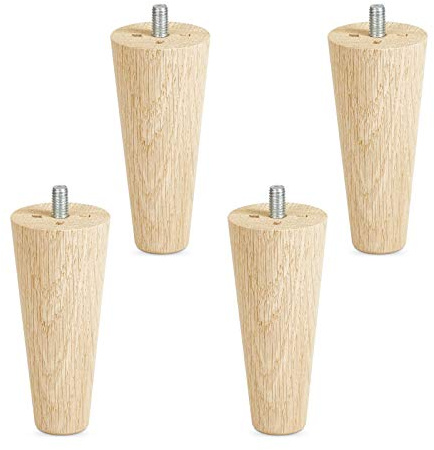SOTECH 4er Set Möbelfüße Eiche roh H 100 mm/konisch Ø 45/25 mm mit Gewindestift M8