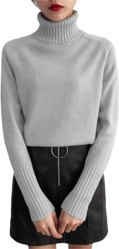 Suéter de Punto de Cachemira de Las Mujeres Otoño Invierno de Cuello Alto de Manga Larga Jersey de Jersey Femenino