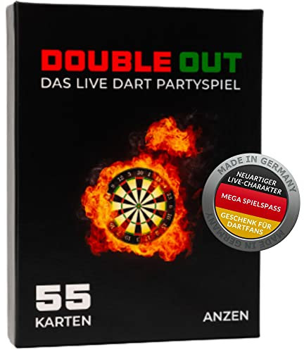 Double Out - Das Live Dart Partyspiel | Kartenspiel mit 55 Karten | Dart Geschenk-e für Männer + Frauen | Kartenspiel für Dartfans + Dartspieler | Darts Zubehör | passend zur Dart WM/PDC Ally Pally