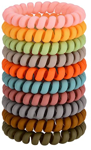 JessLab Spiral Hair Ties, 10 Pcs No-Damage Elastic Bands, Bobbles for Women | Retro Matte, Small Clear Coils for Thick or Fine Ponytails, Kids and Girls, Water-Resistant for Swimming, Gym, School