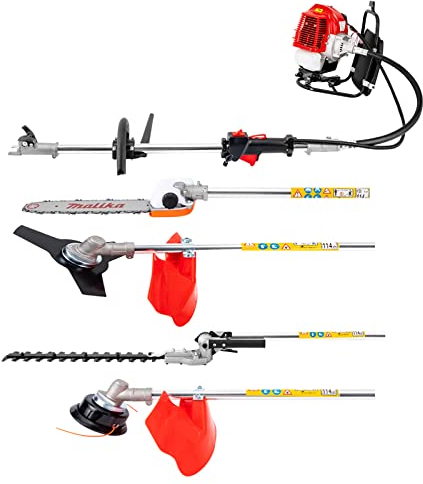 52CC Motorsense Benzin 4 in 1 Multifunktion Kombigerät 2-Takt Freischneider, Rasentrimmer, Hochentaster und Heckenschere Professionelle Trageschlaufe und inklusive Verlängerung