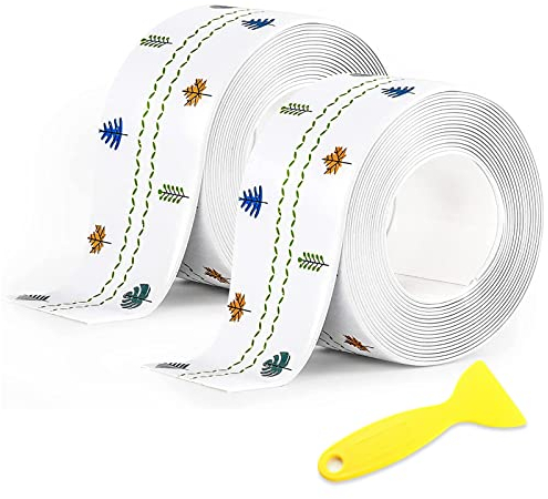 2 Rollos Cinta Selladora Autoadhesivas, Impermeable Cinta Baño Selladora, PVC Prueba de Moho Cinta de Sellado con Raspadore para Bañera Coche Fregadero de Cocina Esquina de Pared