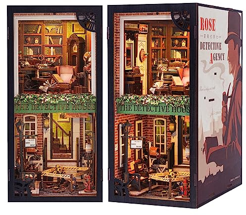CUTEBEE Book Nook Kits For Adults - DIY Dollhouse Miniature with LED Light,3D Wooden Puzzle Bookend Bookshelf Decor,Gifts for Family and Friends (Rose Detective Agency)