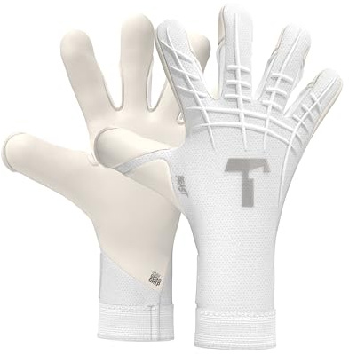T1TAN White Beast 3.0 Goal Keeping Gloves, Goalkeeper Glove without Finger Protection, Football Gloves for Teenagers and Adults, Unisex Hybrid Flat Cut and Gecko Grip 4 mm, Size 8