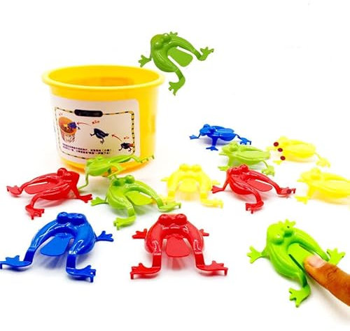 zalati Juguete de salto, 12 piezas, figura de animal de rana con cubo para niños, recuerdos de fiesta, juegos de premios para niños pequeños, colores aleatorios