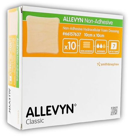 Allevyn - Apósito no adhesivo de 10 x 10 cm, 10 unidades por paquete