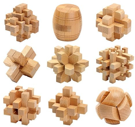 Holzsammlung 9 Piezas Juego Difícil de Rompecabezas de Madera 3D Brain Teaser Juego Puzle de Inteligencia Desarrollo, IQ Juguete Educativos Juegos de Lógica Entrenamiento Cerebro para Niños Adultos
