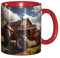 BROLEO Tasse classique en céramique pour cappuccino, latte, céréales, yaourt, lait, boissons chaudes ou froides, four à micro-ondes, motif tracteur rouge
