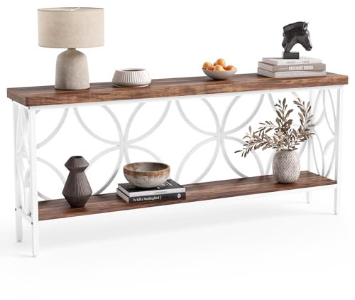 LITTLE TREE Sofa Table, 70.9 Inch Industrial Behind Couch Table with Storage Shelves, Narrow Long Console Table for Entryway, Living Room, Foyer, Hallway, Office