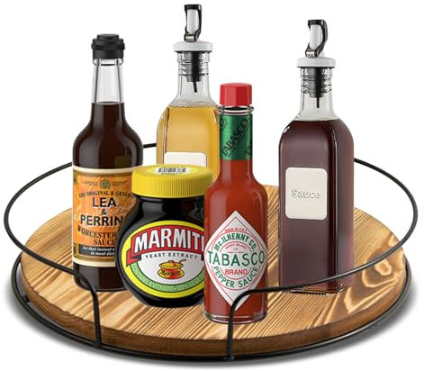 RoxNvm Especiero Giratorio, Plato Giratorio Organizador Cocina de Madera, Bandeja Giratoria Mueble Cocina, Organizador Giratorio, Plato Giratorio para Cocina para Cocina Despensa Armario
