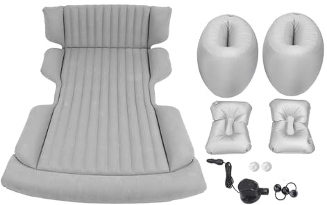 Cocoarm Inflatable Car Mattress with Electric Pump, SUV Air Mattress Inflatable Car Bed Thickened Car Air Mattress with 2 Support Pillars, Four Separated Air Chambers
