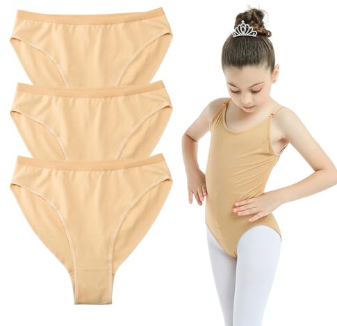UILYNIU 3 Pièces Slip Danse Coton, Culotte de Ballet Respirante pour Fille, Sous-Vêtements Doux et Confortables pour 10-12 Ans (Nu)