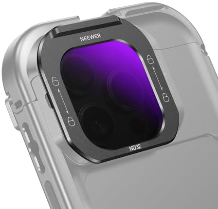 NEEWER Filtro ND32 per Obiettivo Telefono, Filtro ND a Densità Neutra in Vetro Ottico HD Multistrato a Sgancio Rapido Compatibile con iPhone 16 Pro (PA073) iPhone 16 Pro Max (PA074) Phone Cage, FL-I3
