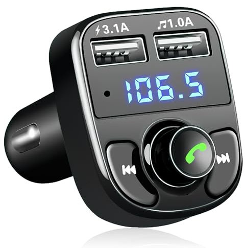 Bluetooth Car Adapter FM Wireless Bluetooth Transmitter Car MP3 Player USB Radio Hands-Free Calling Dual USB Fast Charger 5V/3.1A and 1A SD with Built-in MIC Support Card USB Disk Accessories