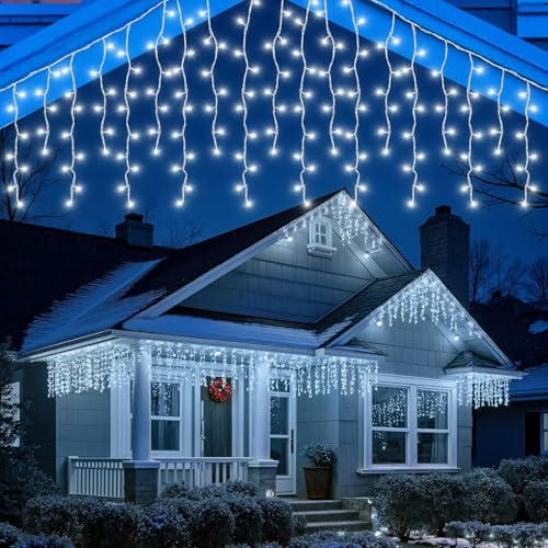 Hulaiyaa Tenda Luminosa Natale Esterno 10M, 8 Modalità Luci Natale Cascata, 336 LED Luci da Esterno Cascata con Spina e Funzione di Memoria, Casa Luce da Cascatas per Balcone Tetto Giardino