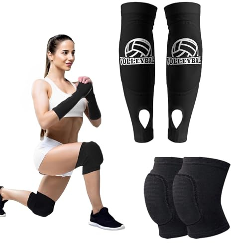 YARUJING Voleibol Accesorios 1 Par Protectores De Brazos De Vol-eibol + 1 Par Rodilleras Para Voleibol Con Acolchado Protector y Orificios Para El Pulgar Equipo De Protección De Volei bol Para Unisex