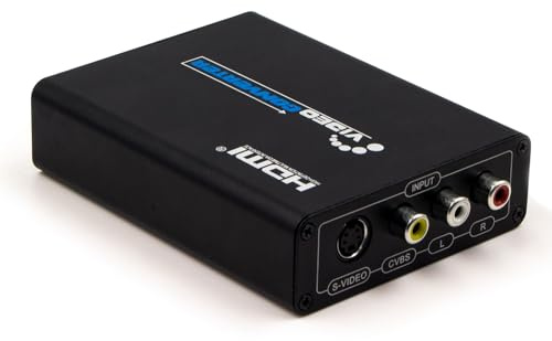 3RCA AV CVBS Composite & S-Video R/L Audio to HDMI Converter Adapter with 4 : 3/16 : 9 Aspect Ratio Switch /3.5mm Audio / 480P/576P/720P/1080P Output Switch for VHS/VCR/DVD Player to View on HDMI TVs