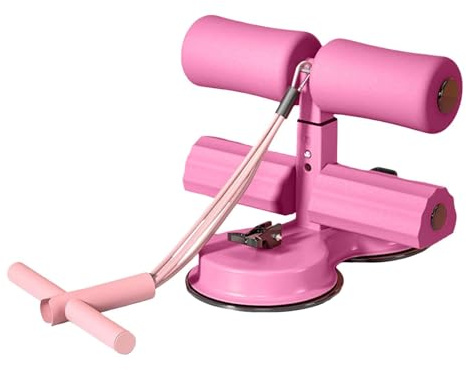 Sit-up-Assistent-Stange mit Widerstandsband,Portable Sit Up Assistant Sit Up Trainingsgerät,Bauchkerntraining, Sit-Up-Fußhalter mit Zwei Saugnäpfen, Heim-Fitnessgerät (Rosa)