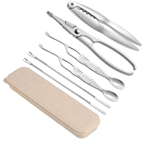 TOBBOMEY Edelstahl Meeresfrüchte Cracker Teilig mit Aufbewahrungsbox Ergonomische Krabben und Hummerzangen für müheloses Öffnen von Schalentieren und Nüssen Robust und Langlebig für