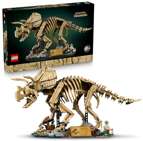 LEGO Jurassic World Dinosauriefossiler: triceratops – Byggset med rörlig dinosaurie – Modellbyggsats med Jurassic Park-minifigur – Samlarobjekt med skelettfigur – Present för alla från 18 år – 77985