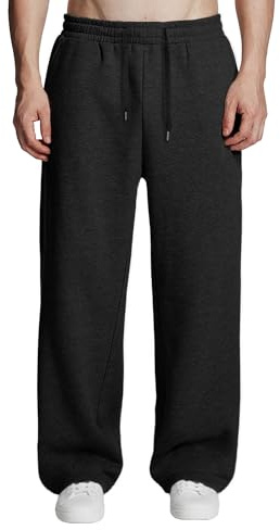 FEDTOSING Mens Fleece Baggy Joggers Open Hem Wide Leg Elastic Waist Drawstring Sweatpants Loose Fit Track Pants Black