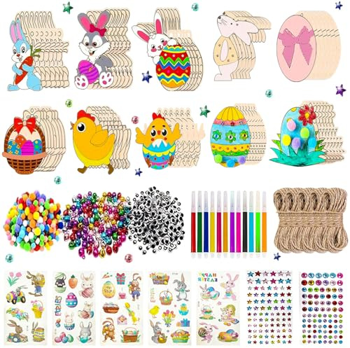 Pendenti Pasqua Legno, 301 Pezzi legno Ciondolo pasqua, Artigianato in Legno di Pasqua, Ornamenti Pasquali in Legno, Decorazioni Pasquali in Legno da Appendere, per Bambini Decorazioni Pasquali