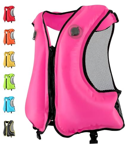 FORWEWAY Dual-Chamber Inflatable Buoyancy Jacket Adjustable Flotation Aid for Adults High Visibility Design for Swimming Fishing Water Activities (Pink)