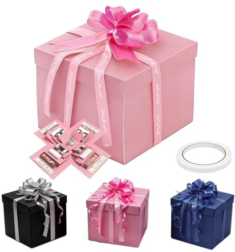 DIYCUT Boite Surprise Explosion 5 Couches, Boîtes Cadeau Faite à Main Rose | Boîtes D'explosion avec Ruban, Boite Cadeau Anniversaire Créatif, pour Anniversaires, Saint-Valentin, Mariages