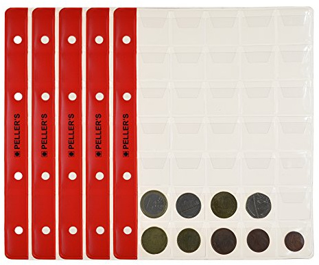 PELLER'S Münzhüllen, 35 Fächer auf jeder Sammelhüllen Für kleine Münzen bis Ø 23mm. 10er Pack. Für Münzalbum M.