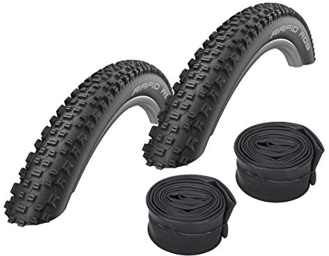 Set: 2 x Schwalbe Rapid Rob Schwarz MTB Reifen 26x2.25 + Schwalbe Schläuche Rennradventil