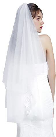 BEAUTELICATE Schleier Braut Brautschleier Hochzeit Softtüll Weiß Ivory Lang Kurz Kurbelkante Mit Metall Kamm 2 Schicht V26 (Weiß - Fingerspitzen Länge 70cm*90cm, Einheitsgröße)