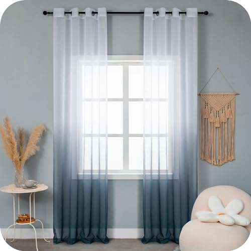 GIRASOLE HOME Coppia Tende Voile Semi Trasparenti Colore Sfumato Bianco e Grigio Tenda per Soggiorno Camera Cameretta Cucina e Interni 2 Pannelli con Occhielli 140x238cm