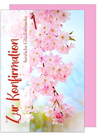 Edition Seidel Premium Glückwunschkarte zur Konfirmation mit Umschlag. Konfirmationskarte Karte Grusskarte rosa Blüten Junge Mädchen Karte (KF274a SW022)