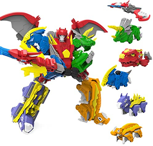 GAGINAN Dinosauro Combinato Robot Bambini Giocattolo, 26cm 6-in-1 Trasformazione Robot Figure, Smontaggio Giocattolo per Ragazzi e Ragazze età 6+ (10IN 6in1)