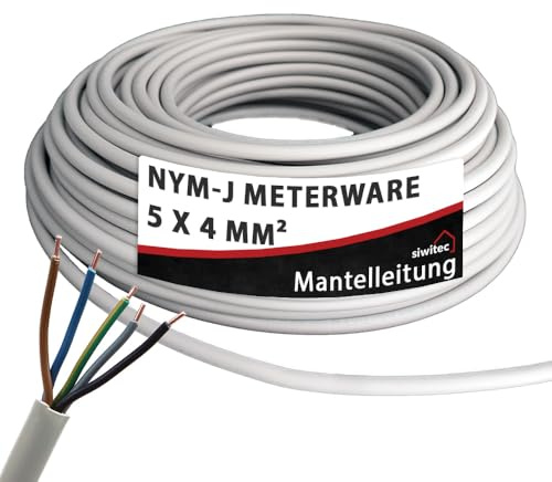 siwitec NYM-Kabel | NYM-J 5x4 mm² | 50 m Kabel | Meterware 3-100 m | Stromkabel nach Maß | Installationskabel | Mantelleitung - Made in Germany