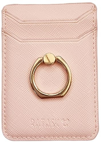 RATASK Stick-On Mobile Phone Card Holder with Ring Holder Kick Stand (Pink)