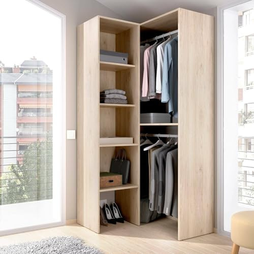 Dmora Guardaroba Grande Bernina 88.4x185.5h cm Marrone Rovere Appendiabiti 5 Ripiani, Armadio Camera da Letto 7 Vani